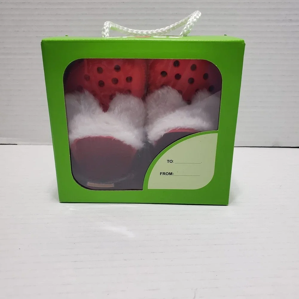 Crocs Classic Lined Santa Clog Red Christmas Holiday Fuzzy Shoes New Size 2-3C